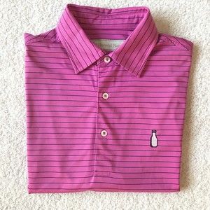 DONALD ROSS Polo Golf Shirt Pink With Blue Stripes Size M Medium
